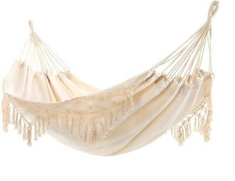 OEM Hamaca Bohemia De Macram&eacute; Color Crema De Tama&ntilde;o Doble Con Elegantes Borlas Y Tejido De Cola De Pez, 485 Lb, Incluye Cuerdas De Sujeci&oacute;n