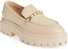 Stuart Weitzman Perla Imitation Pearl Lug Sole Loafer in Museline Tonal at Nordstrom Rack, Size 9.5