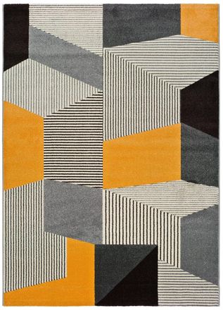 Atticgo Alfombra geom&eacute;trica gris/negro/mostaza 80x150 cm