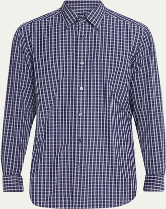 Ermenegildo Zegna Mens Centoquaranta Cotton Plaid Button-Front Shirt