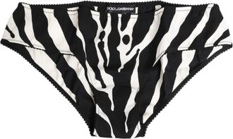 Dolce & Gabbana Womens Zebra-Print Silk Slip Briefs Black Elastane Bodysuits