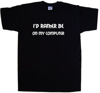 Tee Tree Designs Id Rather Be On My Computer Black T-Shirt (White Print)-Large