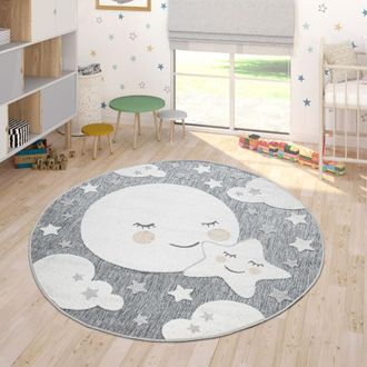 Paco Home Paco Home - Alfombra Habitaci&oacute;n Infantil Alfombra Exterior De Juego Redonda Ni&ntilde;os Ni&ntilde;as Gris, &Oslash; 200 Cm Redon