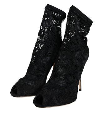 Dolce & Gabbana Womens Black Lace Stretch Heels Mid Calf Boot Shoes Nylon Elastane Viscose