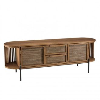 Macabane Mueble TV de madera de teca reciclada con 2 puertas y 2 cajones