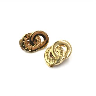 Celine Gold Tone Double Round Motif Womens Earrings (Pre-Owned)