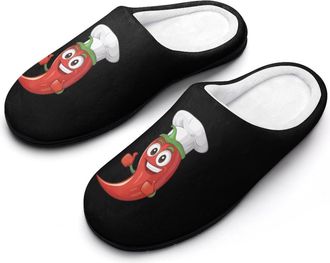 Generic Chili Pepper Chefs Hat Mens Slippers Slip On Comfortable Fleece Cotton House Shoes Winter