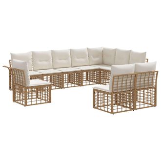 vidaXL Conjunto De Sof&aacute;s De Exterior 10 Pcs Natural Y Crema Poli&eacute;ster Vidaxl