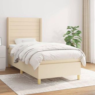 vidaXL Vidaxl - Cama Box Spring Con Colch&oacute;n Tela Color Crema 90x190 Cm