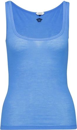 Versace Geborduurd Ribgebreid Wol Tanktop - Dames - Tops zonder mouwen - Blauw - M - Wol - Tops