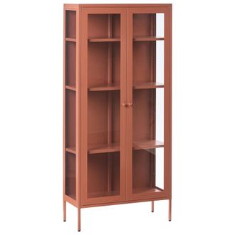 Beliani Vitrina Alta De Metal 2 Puertas Con Elementos De Vidrio Estilo Industrial Moderno Marr&oacute;n Dorado Harty