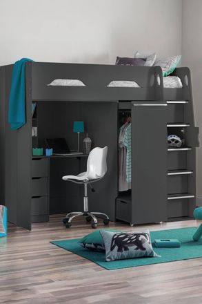 Julian Bowen Pegasus Highsleeper Loft Bed with Desk in Dark Grey | Size: Single