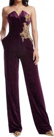 Dress The Population Beck Sequin Strapless Velvet Jumpsuit In Deep Plum