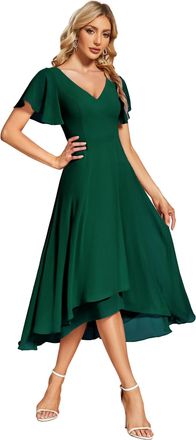 Ever-pretty Womens V Neck Chiffon Evening Gowns Chiffon Wedding Guest Dress Dark Green 10UK