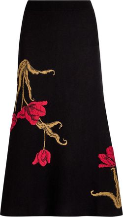 Erdem Floral-intarsia Knit Midi Skirt - Black - S (UK8-10 / S)