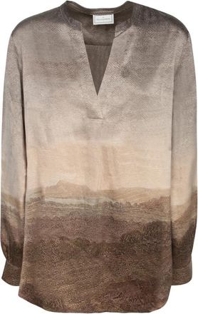 Pierre-Louis Mascia Adastrgum Top van zijde met landschapsprent - Dames - Blouses - Veelkleurig - L - Overhemden