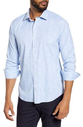Bugatchi Shaped Fit Button-Up Performance Shirt in Sky at Nordstrom, Size Xx-Large