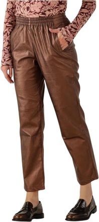 Louizon Bronzen Viscose Broek voor Herfst/Winter - Dames - Slim Fit Broeken - Bruin - M - Broeken