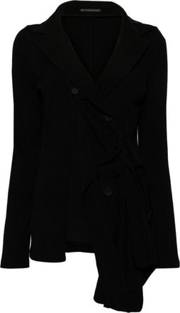 Yohji Yamamoto notched-lapels asymmetric blazer - women - Polyester/Triacetate/Cotton - 2 - Black