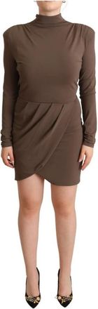 Patrizia Pepe Bruine Acetate Lange Mouwen Col Sheath Jurk - Dames - Korte kleedjes - Bruin - S - Kleedjes