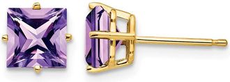 Diamond2Deal 14k Yellow Gold 6mm Princess Cut Amethyst Earrings