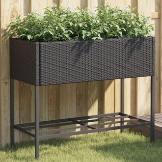 Berkfield Home Garden Planter with Shelf Black Poly Rattan