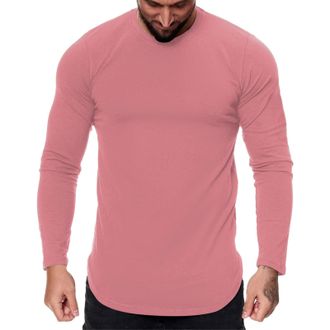 Generic Mens Long Sleeve T Shirt Slim Fit Round Neck Raglan Shirts Sports Workout Gym Running Basic Tees Crewneck Sweatshirts, Z01-Pink, L