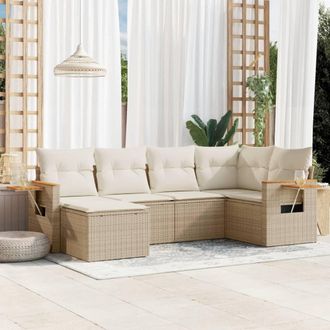 vidaXL Juego De Sof&aacute;s Jard&iacute;n Con Cojines 6 Pzas Rat&aacute;n Sint&eacute;tico Beige Vidaxl