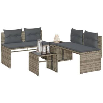 vidaXL Vidaxl - Set De Sof&aacute;s De Jard&iacute;n 4 Pzas Y Cojines Rat&aacute;n Sint&eacute;tico Gris