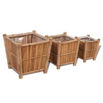 vidaXL Jardineras Con Forro De Nailon 3 Unidades Bamb&uacute; Vidaxl