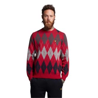 Lyle & Scott Heren Argyle gebreide ronde hals trui (Rood)