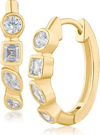 Kenneth Jay Lane Bezel Mixed Cut Cubic Zirconia Huggie Hoops in Gold Plated at Nordstrom