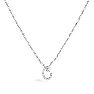 House of Brilliance 10K Gold Diamond Accent A-Z Initial Script Style Pendant Necklace in White | C at Nordstrom