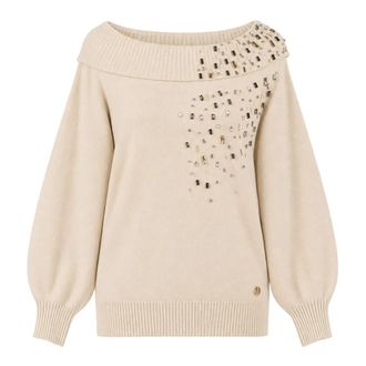 Twinset Actitude Trui - Dames - Ronde hals truien - Beige - M - Polyester - Truien & Vesten