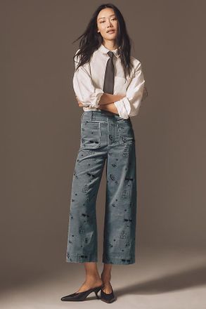 Maeve The Colette Crop Wide-Leg Embroidered Corduroy Pants by Maeve