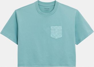 Coach Womens Cropped T-Shirt with Signature Pocket - Dark Blue - Size X-Small