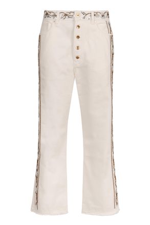 Paco Rabanne Womens Cropped Flared Jeans - Ivory Cotton - Size 28 (Waist)