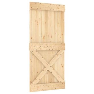Berkfield Home Sliding Door with Hardware Set 95x210 cm Solid Wood Pine in Brown