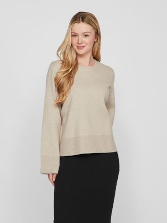 Vila Rundhalspullover VILA VICASSIE O-NECK L/S KNIT TOP - NOOS, Damen, Gr. XXL, beige (natural melange), Strick, Obermaterial: 50% Viskose, 28% Polyester, 