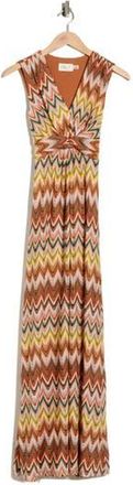 Eliza J Sleeveless Twist Front Maxi Dress in Brown Multi at Nordstrom Rack, Size 12