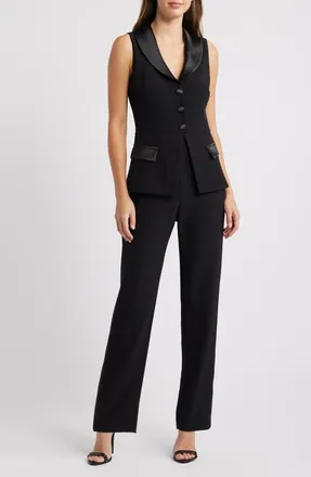 Eliza J Sleeveless Peplum Waistcoat Jumpsuit in Black at Nordstrom, Size 18