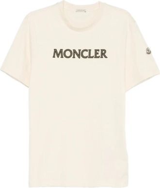Moncler Logo Print Katoenen T-Shirt - Heren - T-shirts - Wit - L - Katoen - Tops