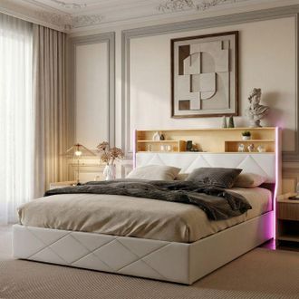 OEM Lit Coffre - Pocketpop - 140x190 - Pu Blanco - Cabecero Led Y Usb