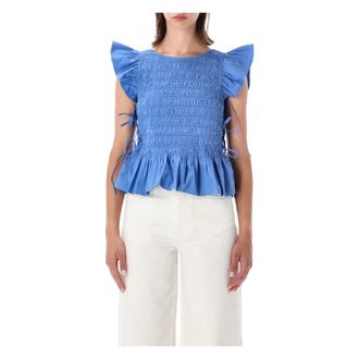 Ganni Dames, Blouses & Shirts, Blauw, Maat: XS Katoen