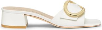 Stuart Weitzman Schoenen, Dames, Beige, 36 EU, Leer, Artisanal Slide Sandaal met Gespdetail