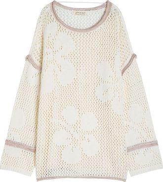 Free People Hidden Tropics Open-knit Cotton Jumper - Ivory - XL (UK 20-22 / XL)
