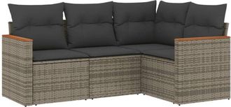 vidaXL Vidaxl - Set De Sof&aacute;s De Jard&iacute;n 4 Pzas Y Cojines Rat&aacute;n Sint&eacute;tico Gris