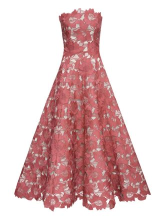 Oscar De La Renta floral-guipure strapless dress - Pink