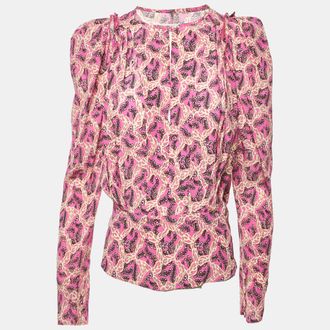Isabel Marant Pink Printed Silk Zarga Pleated Top