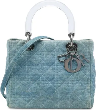 Dior Pre-owned Dior Medium Denim Cannage Acrylic Handles Lady Dior Ladies 1YWVSWNWP3TWKIAF